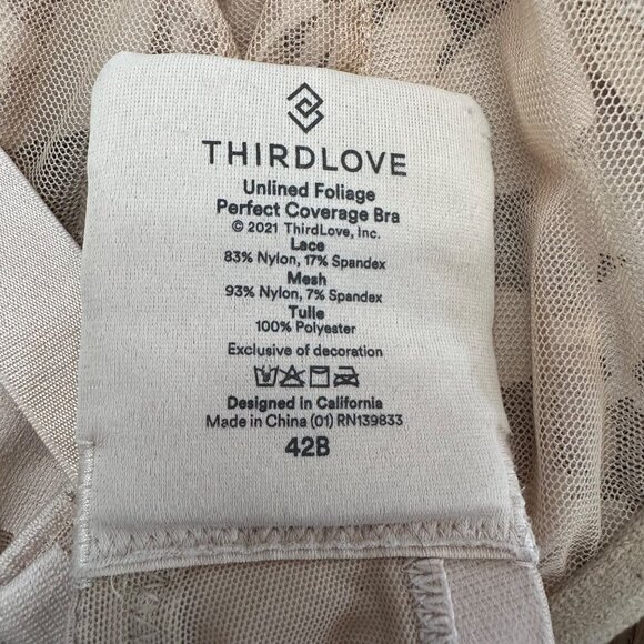 Thirdlove Bra 42B Tan Beige Nude Floral Underwire Floral Lace Not Lined - Picture 5 of 5